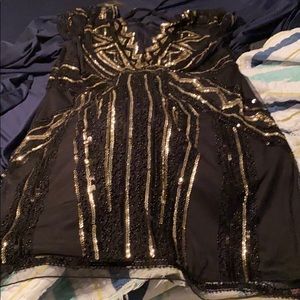Gold black sequin mini dress